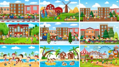 Set of scenes in nature setting Ilustración de archivo