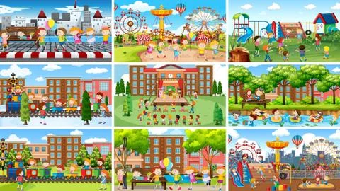 Set of scenes in nature setting Ilustração Stock