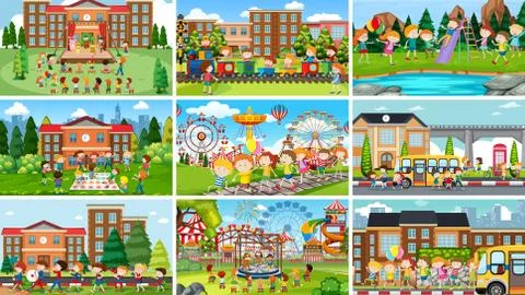 Set of scenes in nature setting Ilustração Stock