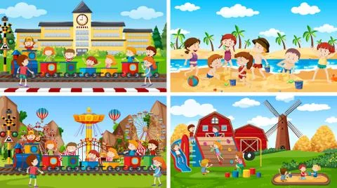 Set of scenes in nature setting Ilustración de archivo