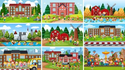 Set of scenes in nature setting Ilustración de archivo