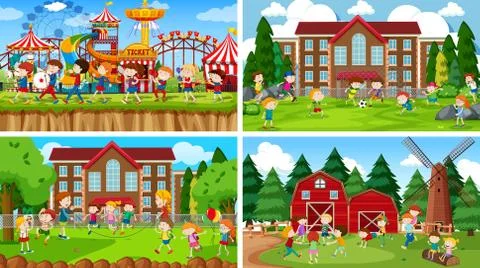 Set of scenes in nature setting Ilustración de archivo