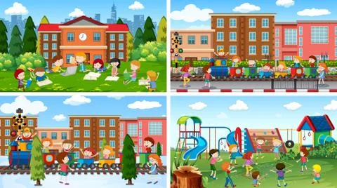 Set of scenes in nature setting Ilustración de archivo