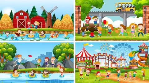 Set of scenes in nature setting Ilustração Stock