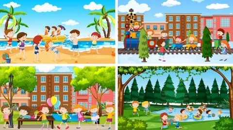 Set of scenes in nature setting Ilustração Stock