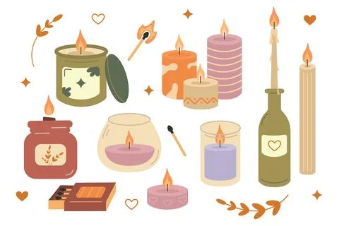Set of scented burning home decorative candles. 스톡 일러스트