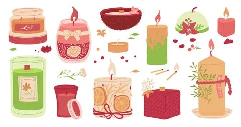Set of scented candles. Aromatherapy. 스톡 일러스트