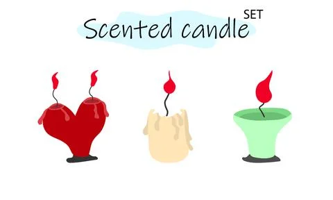 A set of scented candles with a burning fire. Candles for interior, lighting and イラスト素材