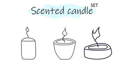 A set of scented candles with a burning fire. Candles for interior, lighting and Stock Illustration