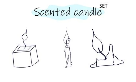 A set of scented candles with a burning fire. Candles for interior, lighting and Stock Illustration