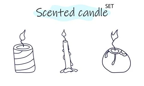 A set of scented candles with a burning fire. Candles for interior, lighting and Stock Illustration