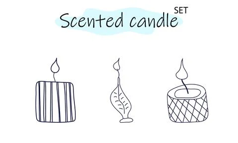 A set of scented candles with a burning fire. Candles for interior, lighting and Stock Illustration