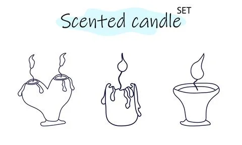 A set of scented candles with a burning fire. Candles for interior, lighting and 스톡 일러스트