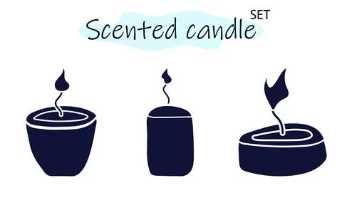 A set of scented candles with a burning fire. Candles for interior, lighting and イラスト素材