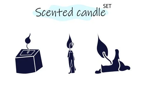 A set of scented candles with a burning fire. Candles for interior, lighting and Illustration