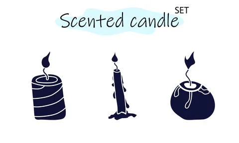 A set of scented candles with a burning fire. Candles for interior, lighting and イラスト素材