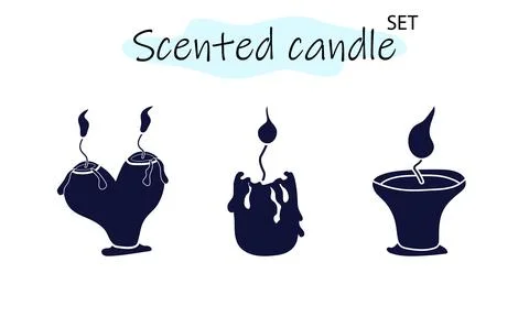 A set of scented candles with a burning fire. Candles for interior, lighting and Stock Illustration