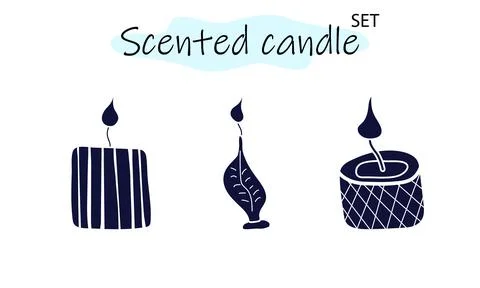 A set of scented candles with a burning fire. Candles for interior, lighting and Stock Illustration