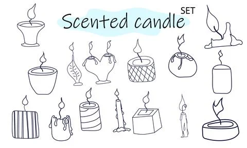 A set of scented candles with a burning fire. Candles for interior, lighting and Stockillustratie