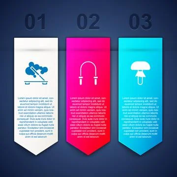 Set Scented spa stick, Jump rope and Mushroom. Business infographic template. Illustrazione stock