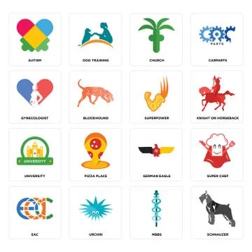 Set of schnauzer, mbbs, eac, german eagle, university, superpower, gynecologi Free Stock Illustration