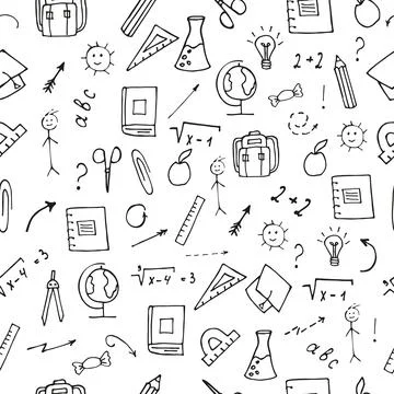 A set of school accessories. Hand-drawn seamless Stock Illustration