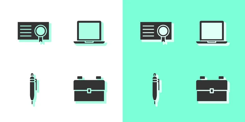 Set School backpack, Certificate template, Pen and Laptop icon. Vector 스톡 일러스트
