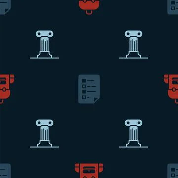 Set School backpack, Clipboard with checklist and Law pillar on seamless pattern Illustrazione stock