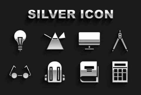 Set School backpack, Drawing compass, Calculator, Book, Glasses, Computer Illustrazione stock