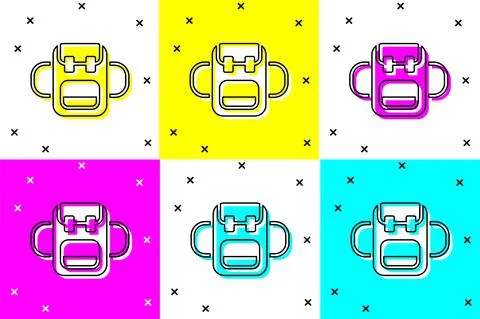 Set School backpack icon isolated on color background. Vector 스톡 일러스트