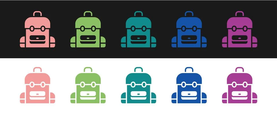Set School backpack icon isolated on black and white background. Vector イラスト素材