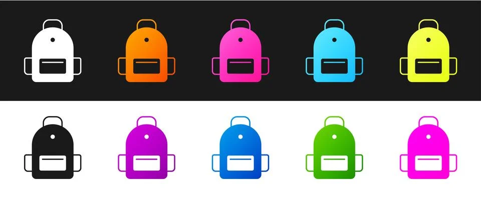 Set School backpack icon isolated on black and white background.  Vector Stockillustratie