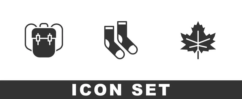 Set School backpack, Socks and Leaf or leaves icon. Vector イラスト素材