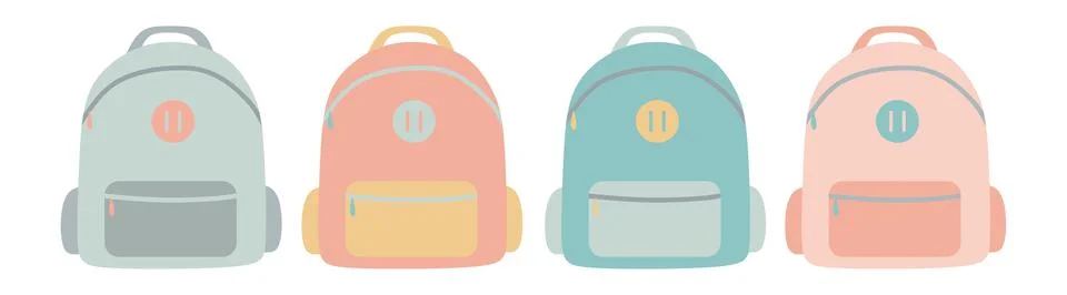 Set school backpack, sport, Study and travel bag in pastel colors. Flat Vec.. Stock Illustration