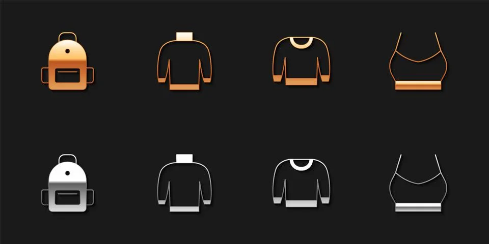 Set School backpack, Sweater, and Female crop top icon. Vector イラスト素材