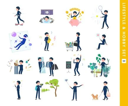 A set of School boy about hobbies and lifestyle.type B Stock Illustration