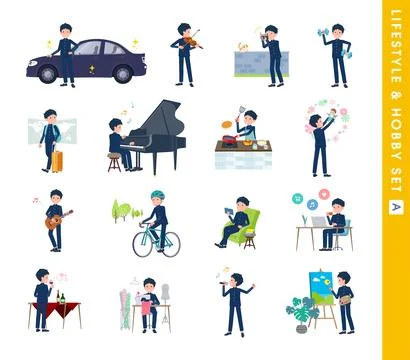A set of School boy about hobbies and lifestyle.type A Stock Illustration