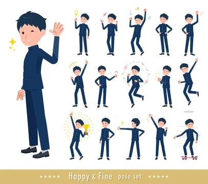 A set of School boy in a cheerful pose Stock Illustration
