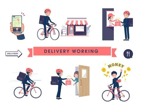 A set of School boy doing delivery work Illustrazione stock
