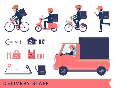 A set of School boy doing delivery Illustrazione stock