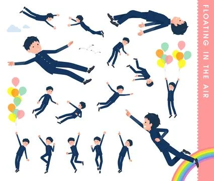 A set of School boy floating in the air Stock Illustration