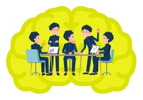 A set of School boy having an intracerebral meeting Stock Illustration