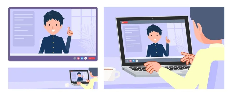 A set of School boy having a video chat Stock Illustration