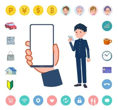 A set of School boy looking at a smartphone screen Stock-Illustration