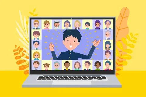 A set of School boy presenting online Stock Illustration