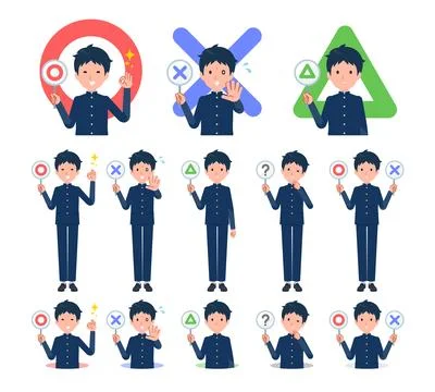 A set of School boy with a round plate Illustrazione stock