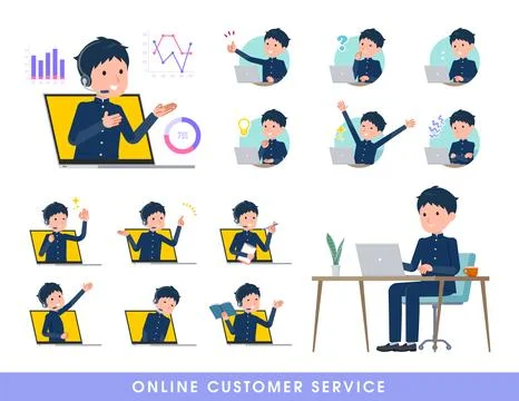 A set of School boy serving customers online Stock Illustration