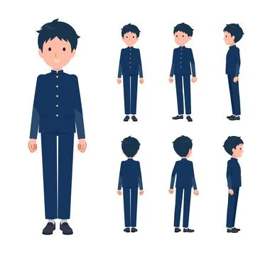 A set of School boy standing Stock Illustration