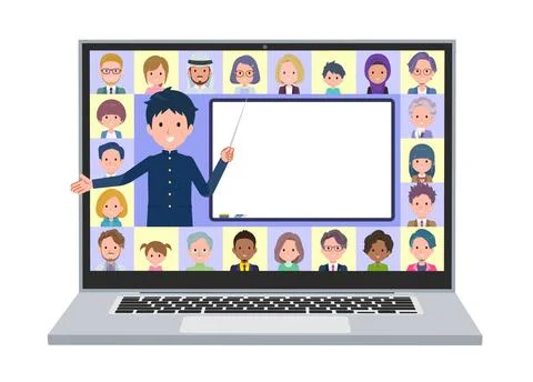 A set of School boy teaching lessons online Stock Illustration