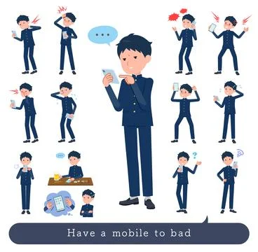 A set of School boy to Unhappy using a smartphone Illustrazione stock